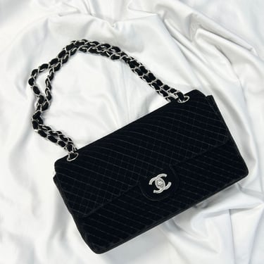 Chanel Black Velvet Quilted Flap Bag