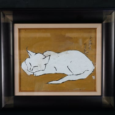Japan sleeping Neko cat Morikazu Kumagai 1970 oil painting 