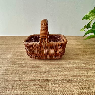 Vintage Small Wicker Square Basket with Handle 