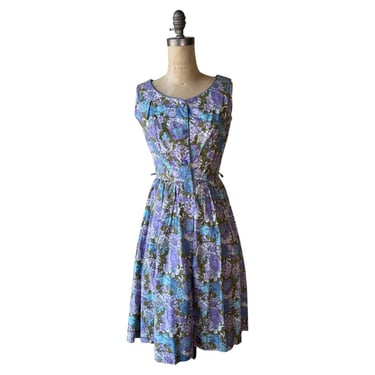 1950s purple and blue floral print sundress 