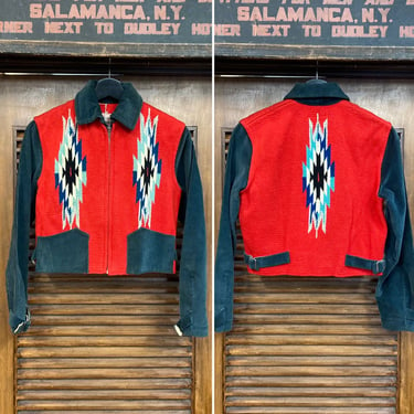 Vintage 1940’s Chimayo Southwest Blanket Ganscraft Original Hand Woven Zipper Rockabilly Jacket, 40’s Vintage Clothing 