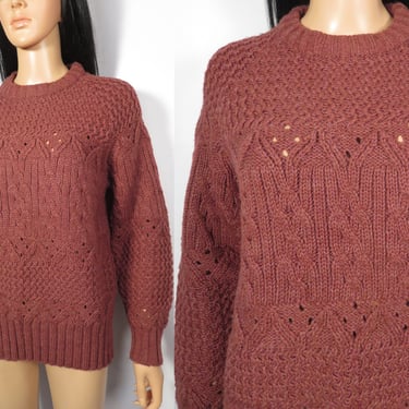 Vintage 70s Earthy Burgundy Tone Cable Knit Sweater Size S Or Junior Large 