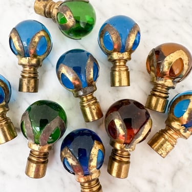 Vintage Paul Chilo Marble Glass and Brass Lamp Finials in Blue, Green or Orange, Glass Chilo Marble Final, Ball Finial for Lampshade 