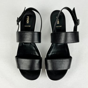 Fendi Two Tone Flatform Sandals, Black/White, Size 40.5/US10.5