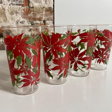 Vintage Poinsettia Glassware - Set of 4 