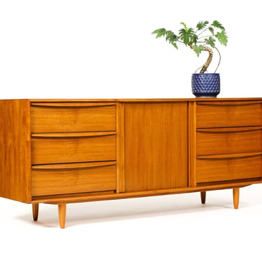 Danish Modern / Mid Century Teak Low Dresser — Six Drawers + Tambour Cabinet — Danflex 