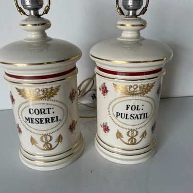 French Old Paris Porcelain Apothecary Jars Table Lamps - a Pair 