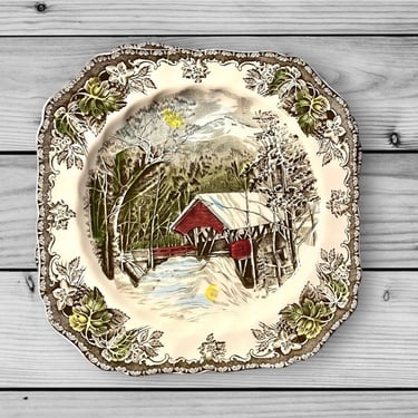 Antique Fine China The Friendly Village Johnson Bros Made in England, Antique The Covered Bridge by LeChalet
