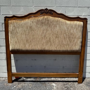 Vintage Upholstered Headboard by Drexel Queen Size Bed Wood Ornate Victorian Venetian Neoclassical Baroque Rococo Bedroom French Provincial 