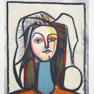Portrait au Cou Bleu, Pablo Picasso (After), Marina Picasso Estate Lithograph Collection 