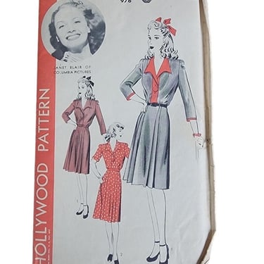 Vintage 40s Sewing Pattern Origina: Dress Janet Blair Hollywood Pattern 976 