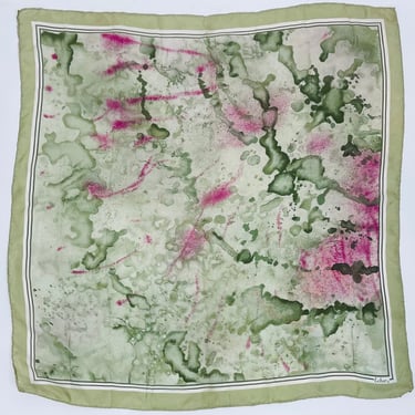 1980s Light Green Echo Scarf With Pink Splatter 