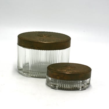 vintage Glass Dresser Jars with Lids Set of Two 