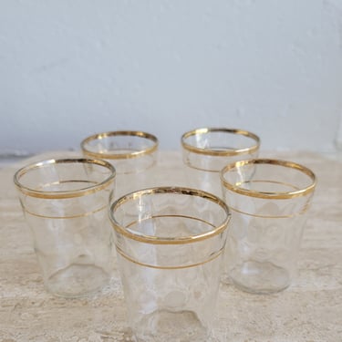 Set of 5 Gold Rim Shot Glasses