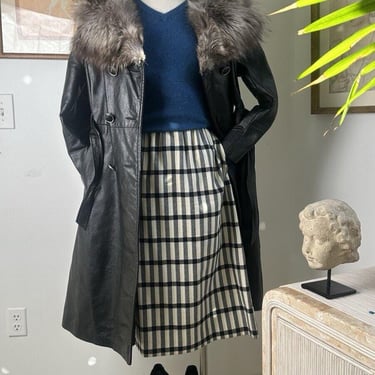 Vintage 1970s Black Leather Trench Coat With Genuine Fur And Belted Waist | Vintage Hooded Black Leather Jacket | Womens Unisex 