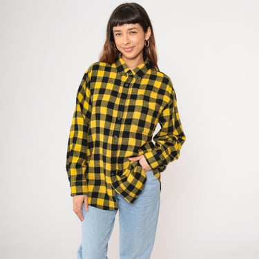 Vintage Buffalo Plaid Shirt 80s Yellow Wool Blend Flannel Black Lumberjack Button Up Long Sleeve 1980s Oversized Grunge Extra Large xl 