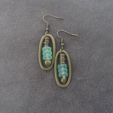 Bronze and green frosted glass earrings 2 