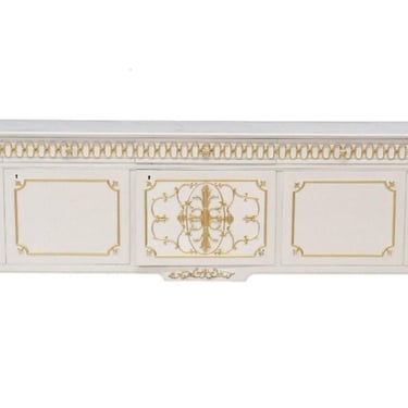 Monumental Vintage Italian Parcel Gilt Painted White Sideboard 