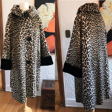 Lush Vintage 1950's Designer Faux Leopard Swing Coat by  "Kilimanjaro" for Sidney Blumenthal --size medium 