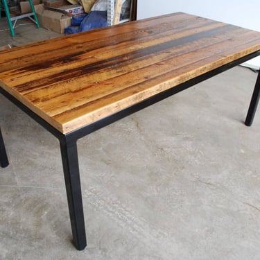 Reclaimed Wood and Steel Dining Table 