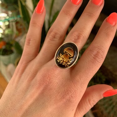 Cutie Amber Mushroom Ring Sterling