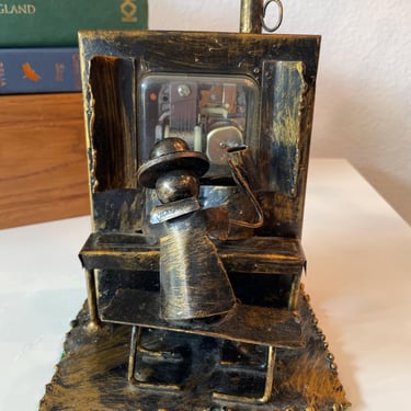 Vintage Metal Sculpture Man Playing Piano Sankyo Japanese Music Box Made in Hong Kong | Brutalist Art Sculpture Piano Man | Piano Man Figure 