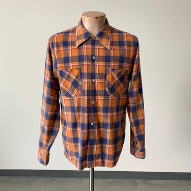 Vintage Soft Orange Plaid Flannel Shirt / Vintage 80s Cotton Flannel / Vintage Montgomery Wards Flannel / 70s Vintage Flannel Shirt 