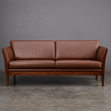 6ft Vintage Danish Modern Brown Leather Sofa by Nielaus & Jeki 