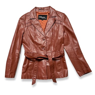 Vintage 1970s/1980s Women's WILSONS Leather Jacket ~ size S ~ 70s Trench Coat / Car Coat 
