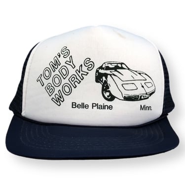 Vintage 80s Tom’s Body Works Belle Plaine Minnesota Mesh SnapBack Trucker Hat Cap 