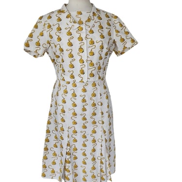 Vintage 60s Dress + Jacket Set Gold Pocket Watch Print 