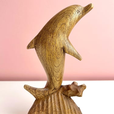 Carved Wood Dolphin Statue 