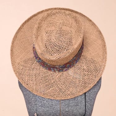 Tan Straw Hat with Paisley Ribbon