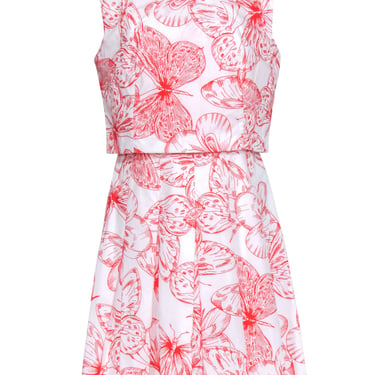 Lela Rose - White &amp; Red Floral Print Dress Sz 8