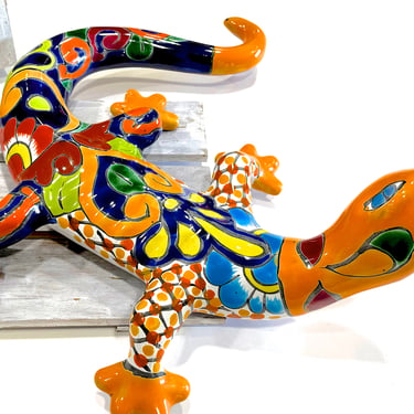 VINTAGE: large Talavera Mexican Pottery Lizard - Colorful Hand Painted - Made in Mexico - SKU 36-A-00034691 