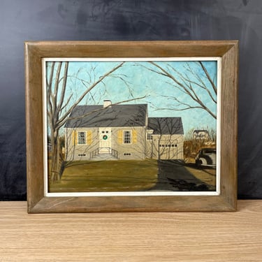 1950s American Christmas home painting - vintage framed art 