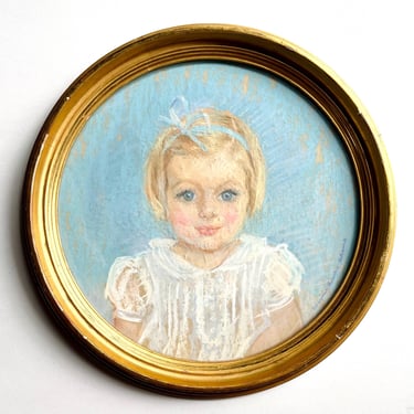 Sweet Antique Pastel Portrait Drawing of a Young Girl by Marjorie Nickles Adams 