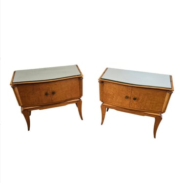 Mid-Century Modern French Burled Maple Nightstand End Table Pair 1950s/early 1960s 