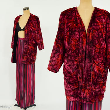1960s Maroon Upholstery Coat | 60s Red & Purple Upholstery Jacket | Mod Jacket 