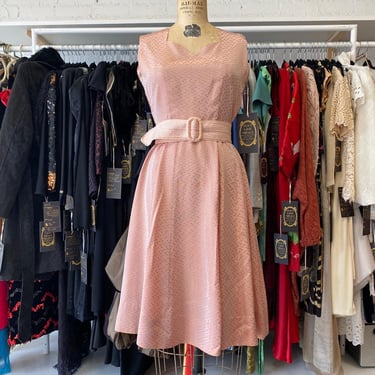 vintage 1950s peach satin cocktail dress sleeveless small mrs maisel 50s fashion 