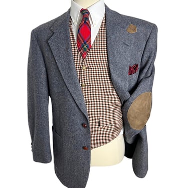 Vintage Stafford DONEGAL TWEED Hacking Jacket ~ 46 R ~ blazer / sport coat ~ Elbow Patches ~ Chinstrap ~ Hunting ~ Preppy / Ivy Style / Trad 