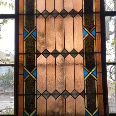 Peach and Green Stained Glass Window