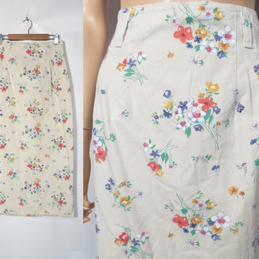 Vintage 90s Spring Floral All Cotton Maxi Skirt With Belt Loops Made In USA Size 28 Waist 