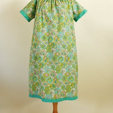 Vintage 60's Green Cotton Novelty Fruit Print Housedress by Sleep-Ease 