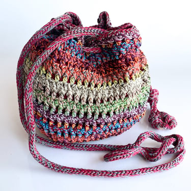 Y2K Multicolored Crochet Drawstring Purse