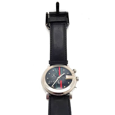 Vintage Gucci Mens Watch 101M Chrono Black Leather Strap 