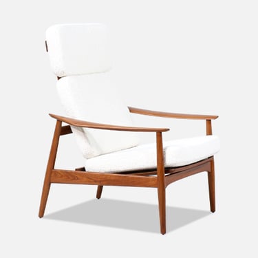 Arne Vodder Sculpted Teak & Boucle Reclining Lounge Chair for Sibast M\u00f8bler