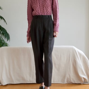 pleated wool taper brown speckled trousers / 27w 