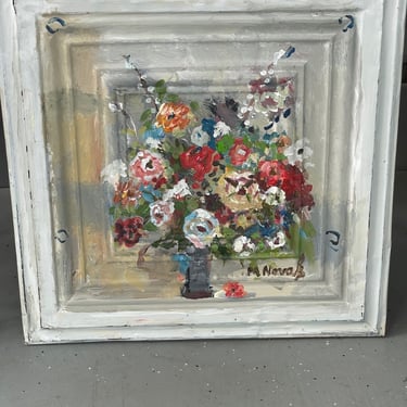 Mladen Novak Tin Panel Painting of Flowers on Tin LC207-27