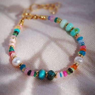 Mixed Rainbow Gemstone and Pearl Bracelet - Kainui 